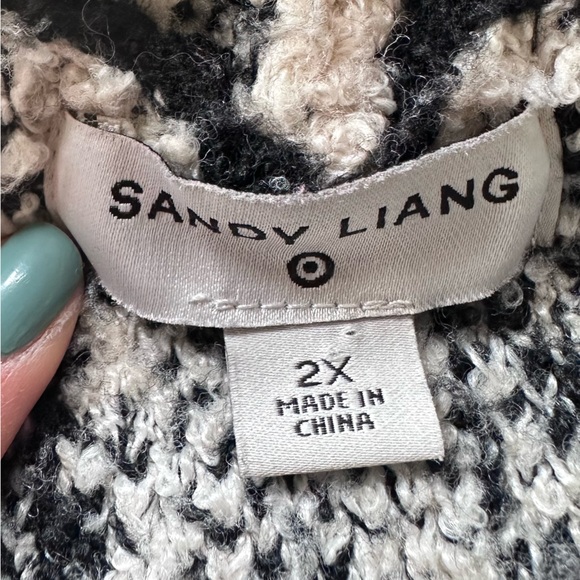 Sandy Liang Sherpa heavy warm black and white hooded pullover sweater sz XXL - Picture 4 of 6